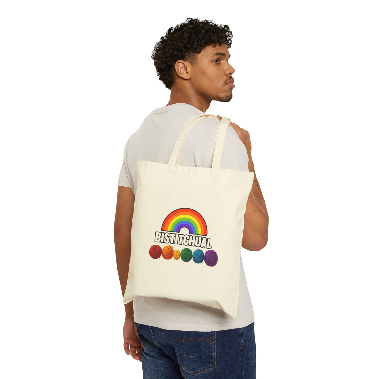 Bistitchual Project Bag - Cotton Canvas Tote, Crafters Pride Month Knitting Crocheting Yarn Lovers, Alternative Shopping Beach Purse
