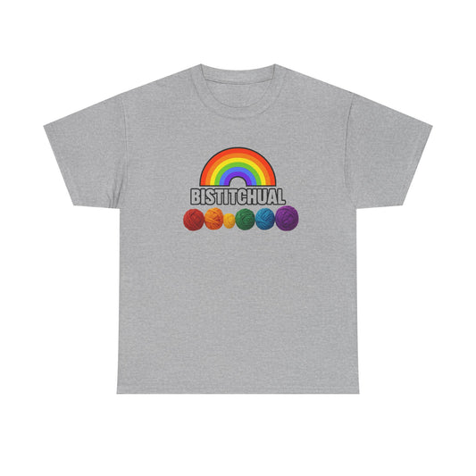 Bistitchual Pride Month Unisex Tee, Knitter Crocheter Yarn Lover Tshirt, Heavy Cotton Shirt