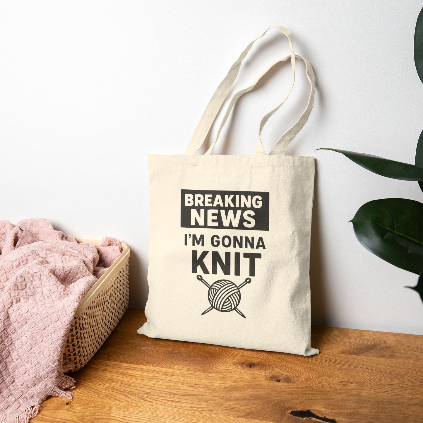 Breaking News I’m Gonna Knit Cotton Canvas Tote Bag, Eco-Friendly Shopping Bag, Gift for Crafters, Reusable Tote, Pride Merchandise