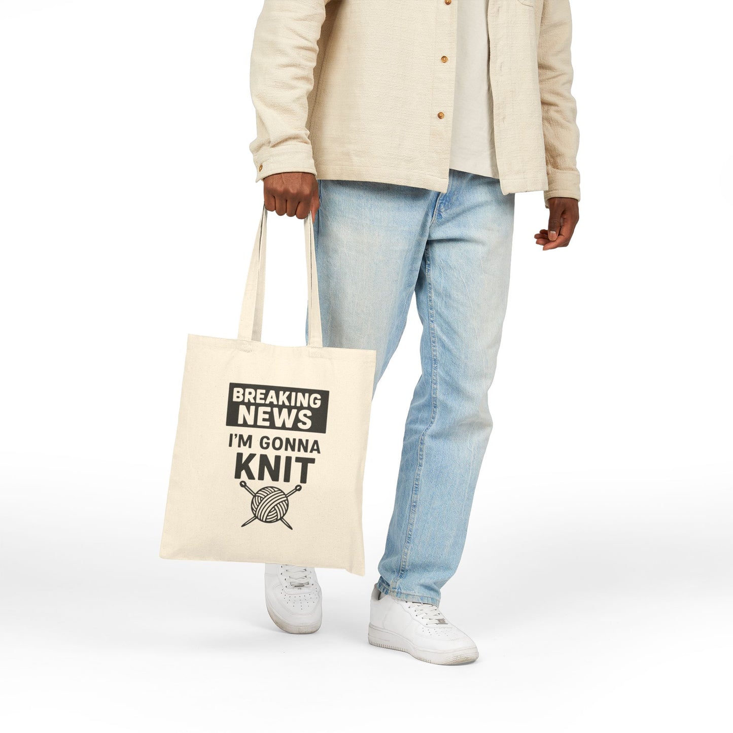 Breaking News I’m Gonna Knit Cotton Canvas Tote Bag, Eco-Friendly Shopping Bag, Gift for Crafters, Reusable Tote, Pride Merchandise