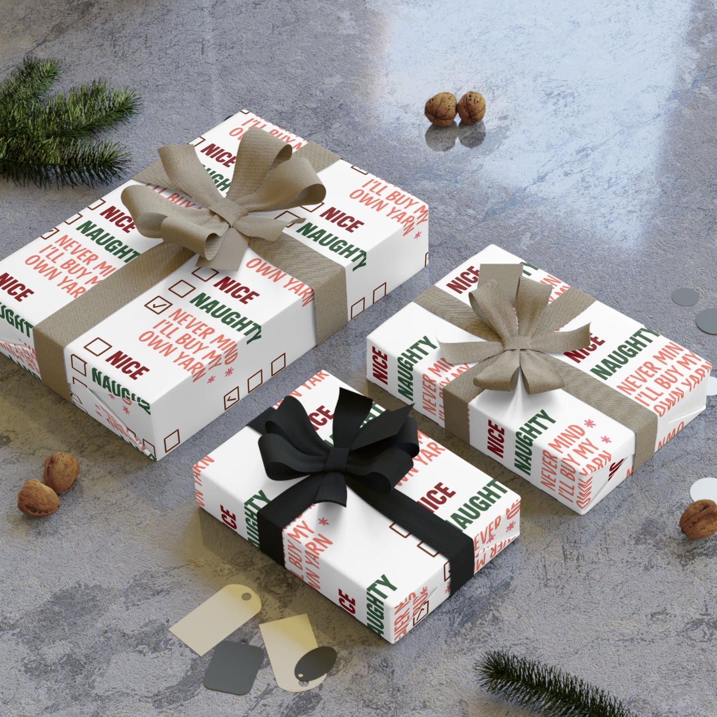 Holiday Gift Wrapping Paper Roll - Nice or Naughty Design