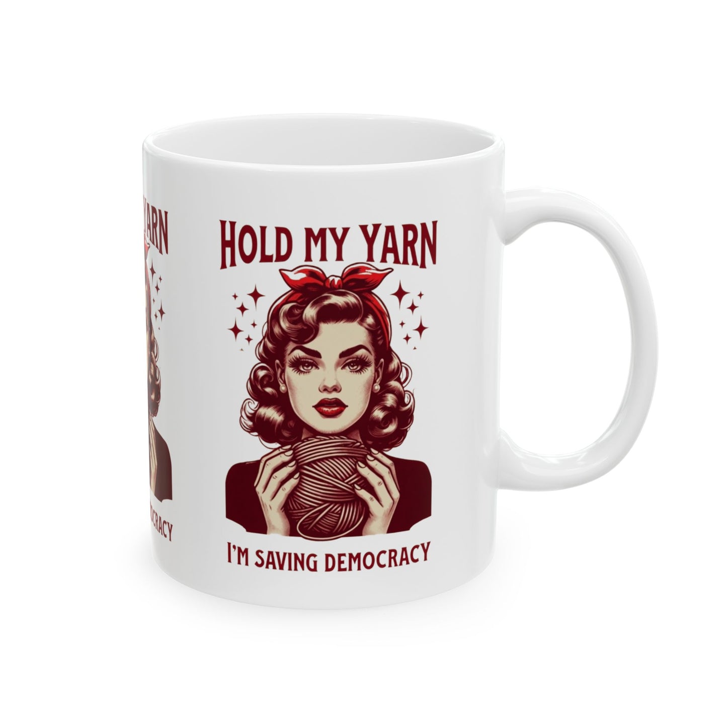 Craftivism Ceramic Mug, Yarn Enthusiast Gift, Knitting Coffee Cup, Crocheting Tea Mug, Handmade Activism Drinkware
