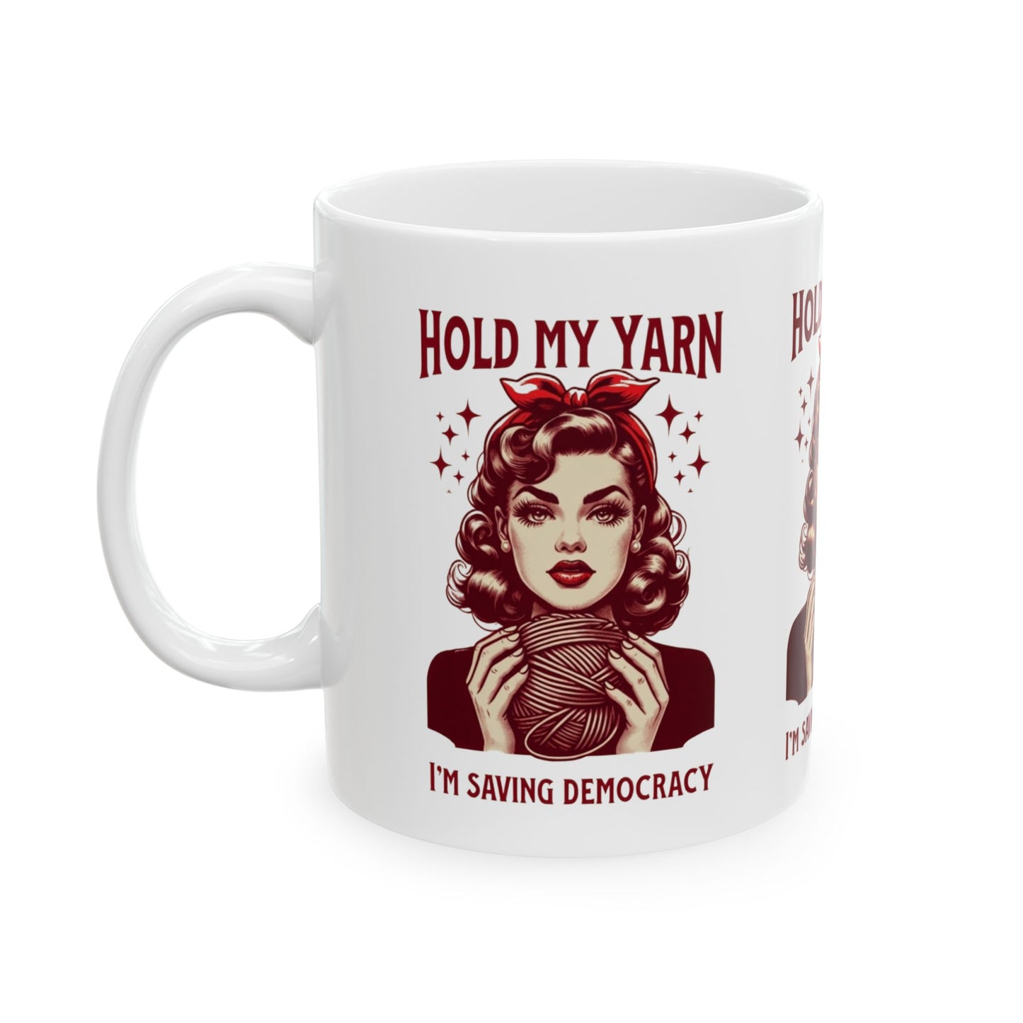 Craftivism Ceramic Mug, Yarn Enthusiast Gift, Knitting Coffee Cup, Crocheting Tea Mug, Handmade Activism Drinkware