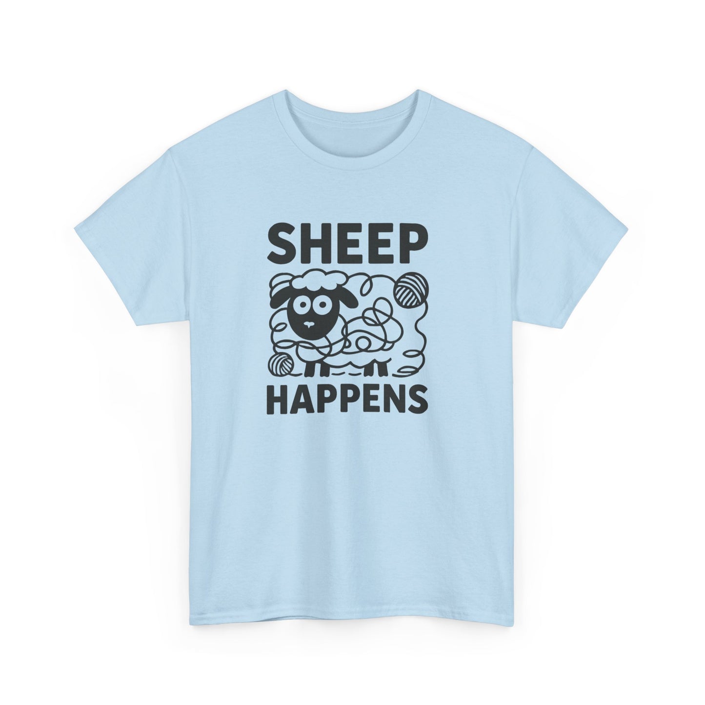 Funny Quote Unisex Tee, Sheep Happens, Graphic T-Shirt, Sarcastic Humor Shirt, Cotton Top, Yarn Lover Gift, Knitter Gift, Crocheter Gift