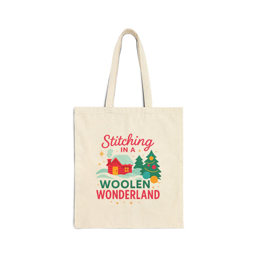 Cotton Canvas Tote Bag - Stitching in a Woolen Wonderland 100% Cotton Project Bag
