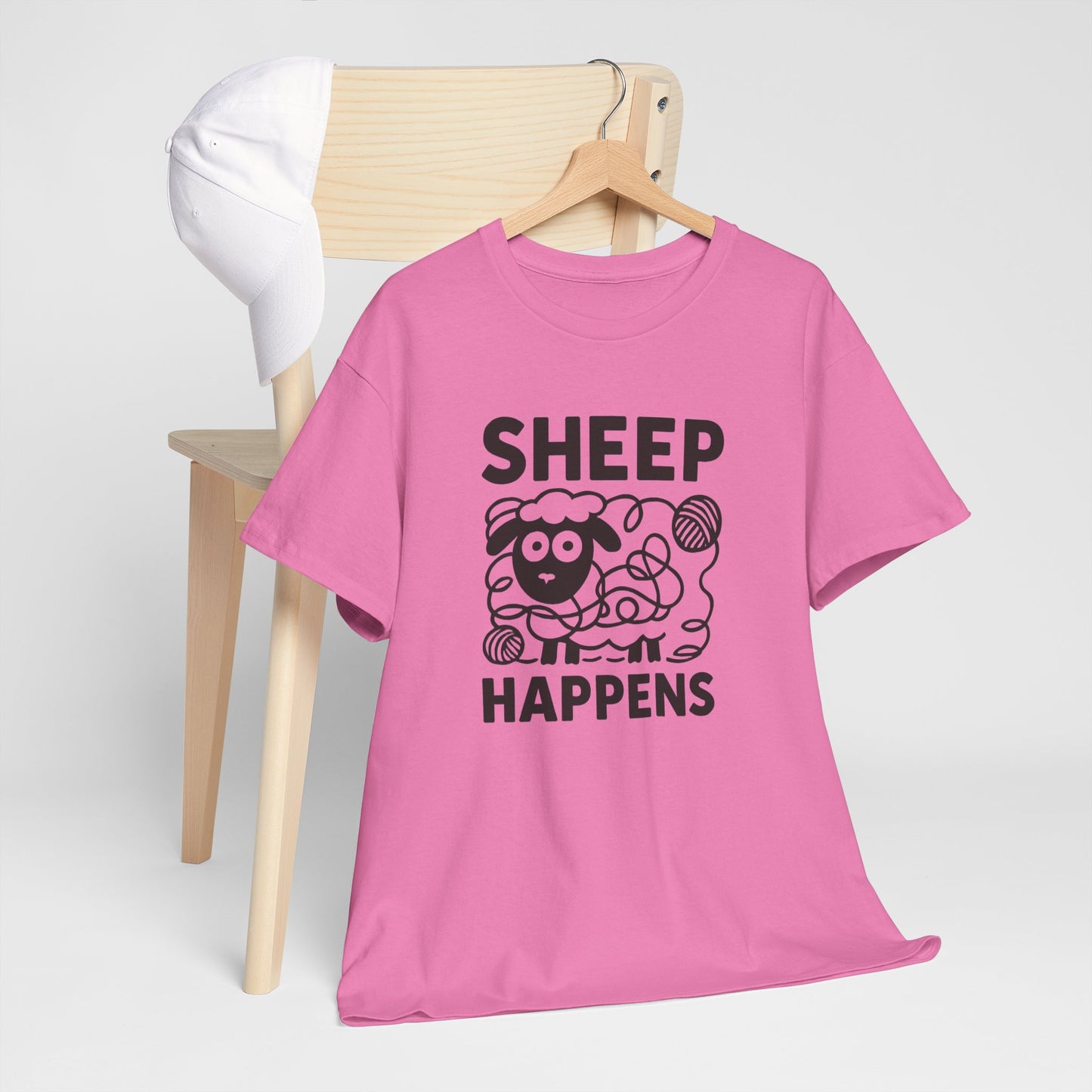 Funny Quote Unisex Tee, Sheep Happens, Graphic T-Shirt, Sarcastic Humor Shirt, Cotton Top, Yarn Lover Gift, Knitter Gift, Crocheter Gift