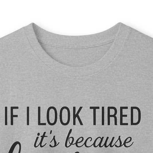 "If I Look Tired It's Because I've Been Hooking All Night" Long Sleeve Tee — Funny Crochet Knitting Shirt for Crafters