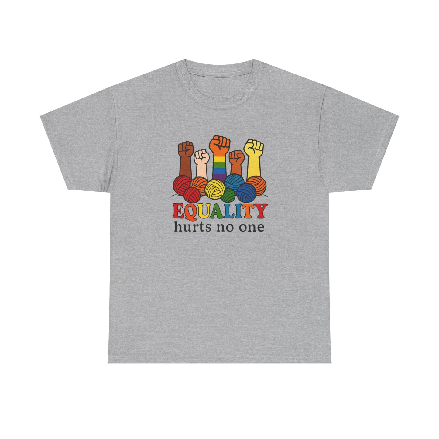 Equality T-Shirt, Knitting Crocheting Pride Tee, Unisex Heavy Cotton Shirt, Fiber Artist Gift, Crafters Apparel, Rainbow Yarn Lover