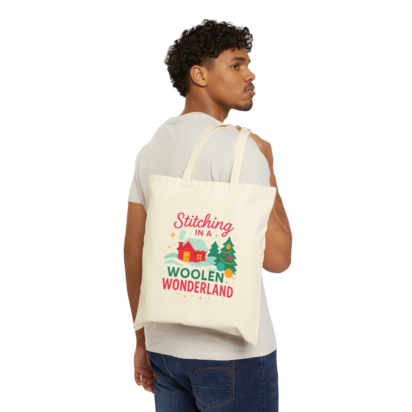 Cotton Canvas Tote Bag - Stitching in a Woolen Wonderland 100% Cotton Project Bag