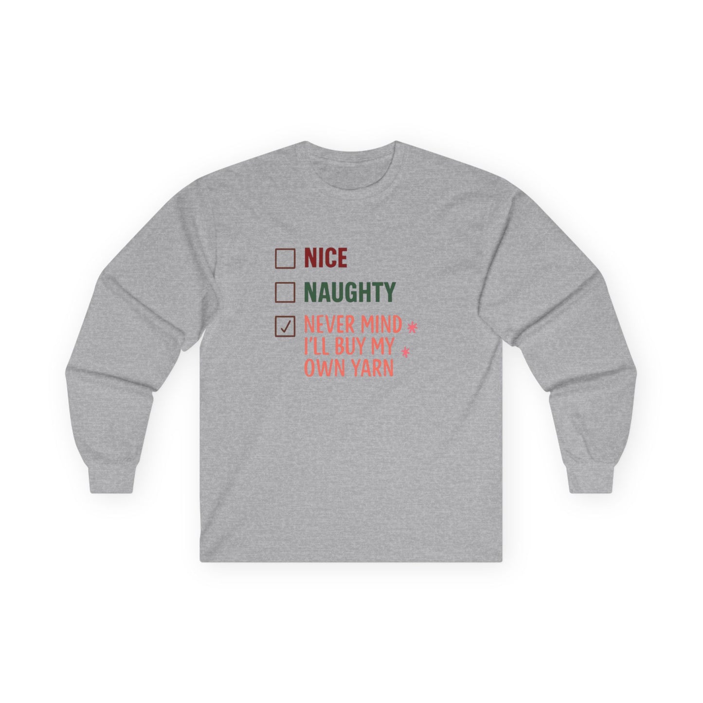 Holiday Spirit Long-sleeve Tee | Nice or Naughty Cotton Top | Cozy Christmas Gift | Unisex shirt | Festive Winter Apparel