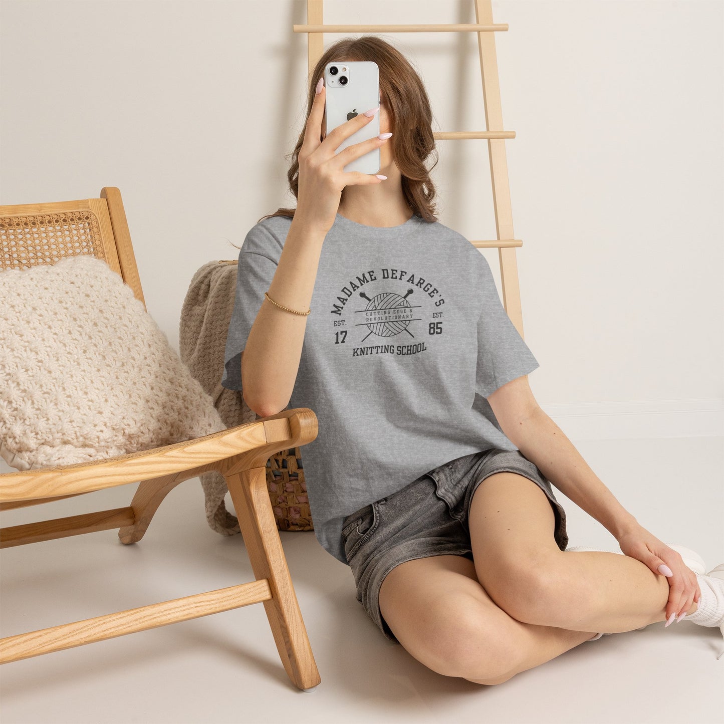 Madame Defarge's Knitting School Tee, Unique Graphic T-Shirt, Gift for Knitters, Literary Tee, Relaxed Style for Events, Soft Cotton