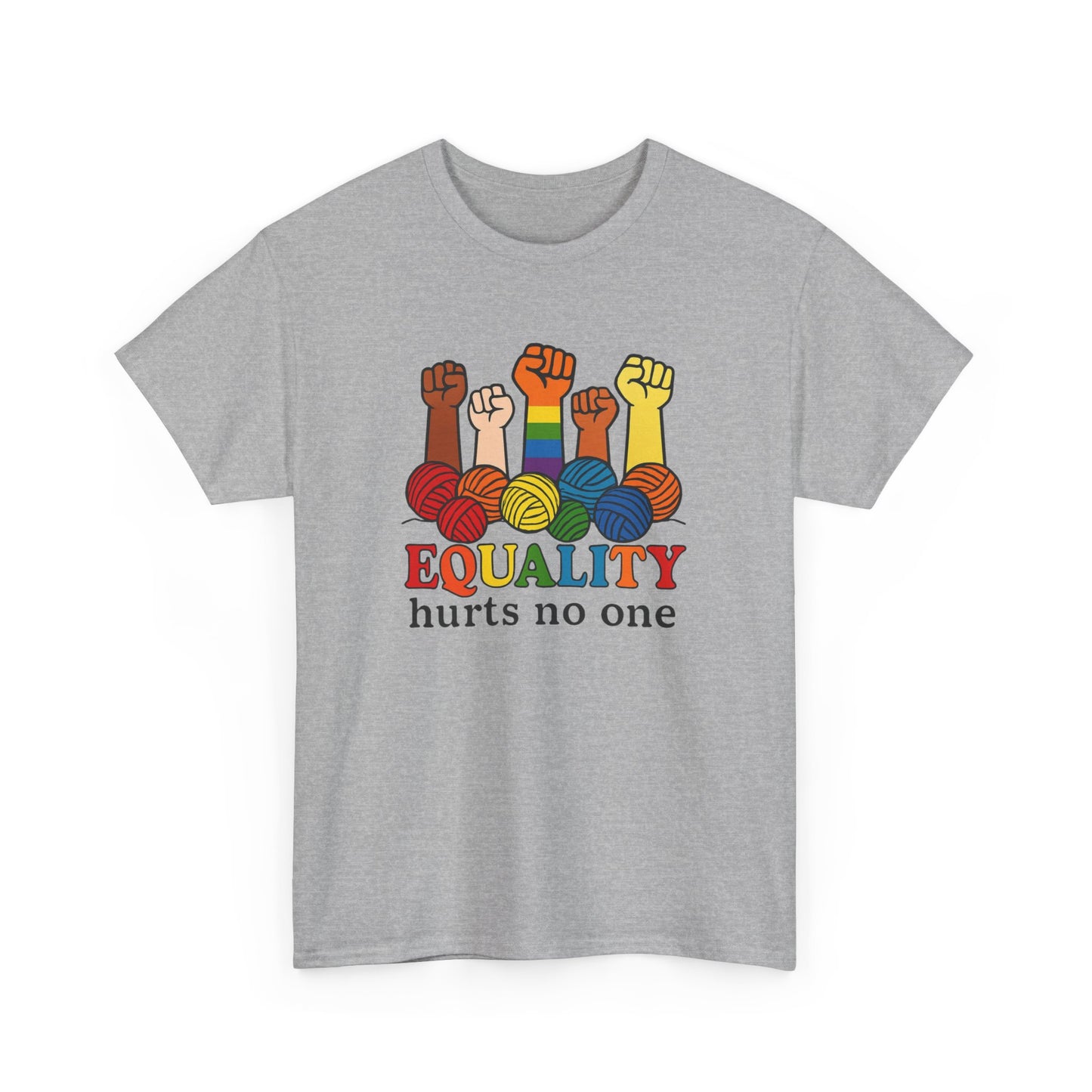 Equality T-Shirt, Knitting Crocheting Pride Tee, Unisex Heavy Cotton Shirt, Fiber Artist Gift, Crafters Apparel, Rainbow Yarn Lover