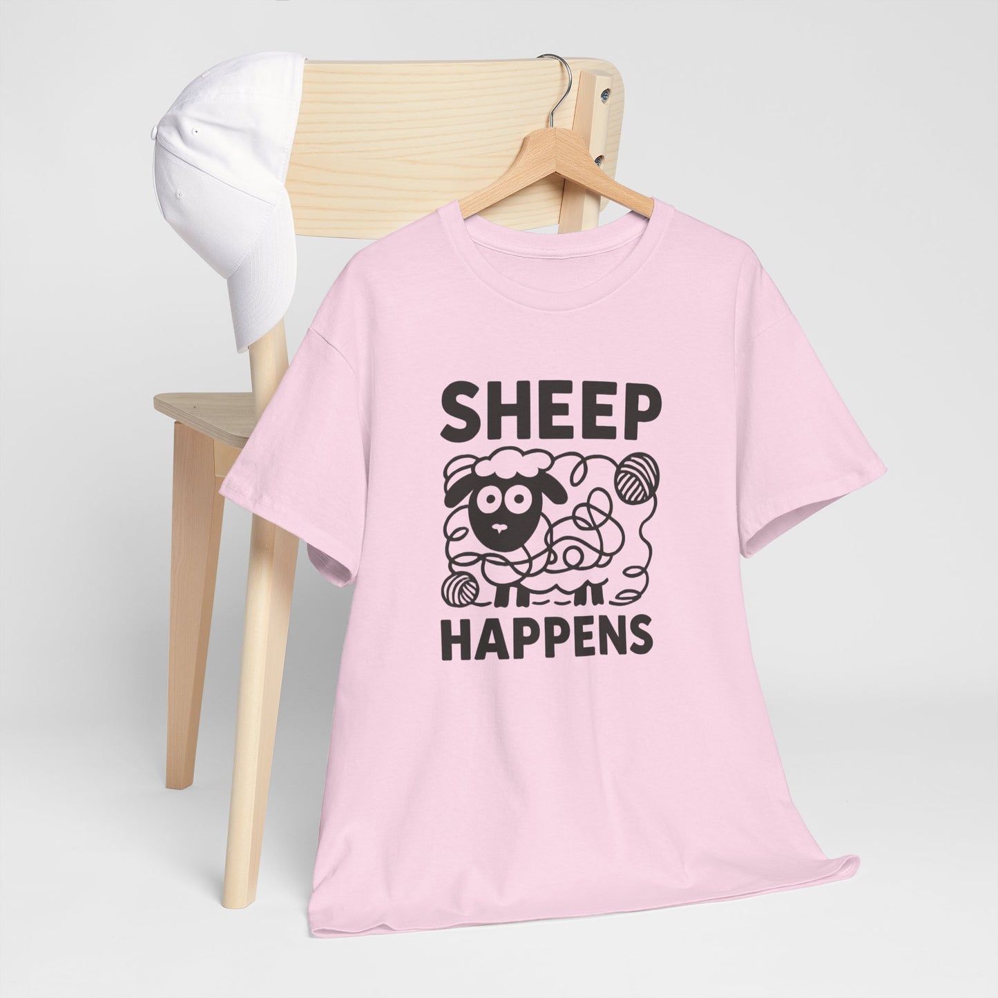 Funny Quote Unisex Tee, Sheep Happens, Graphic T-Shirt, Sarcastic Humor Shirt, Cotton Top, Yarn Lover Gift, Knitter Gift, Crocheter Gift