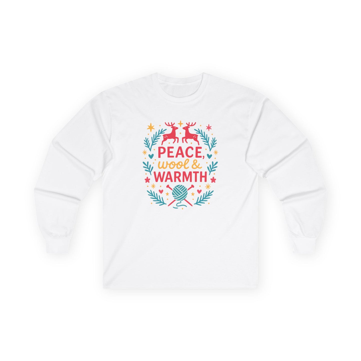 Cozy Unisex Crewneck Tshirt - 'Peace & Warmth' Design, Casual Wear, Gifts for Her, Gifts for Him, Winter Essentials, Cozy Fashion