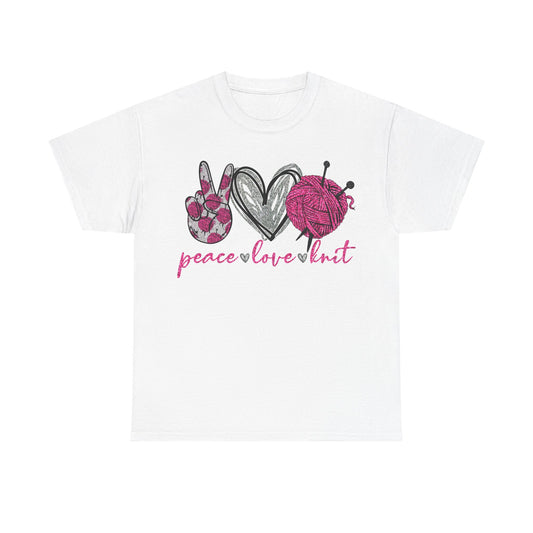 Pink Glitter Peace Love Knitting Unisex Heavy Cotton Tee