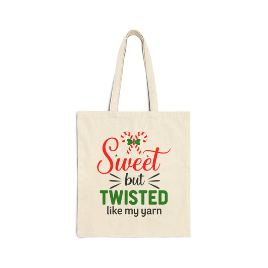 Cotton Canvas Tote Bag - Sweet But Twisted Like My Yarn Design