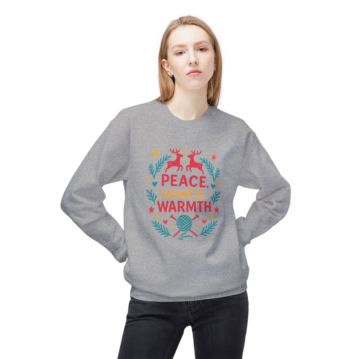 Cozy Unisex Crewneck Sweatshirt - 'Peace & Warmth' Design, Casual Wear, Gifts for Her, Gifts for Him, Winter Essentials, Cozy Fashion