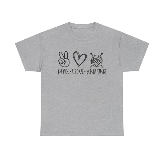 Simple Peace Love Knitting Unisex Heavy Cotton Tee
