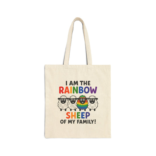 Rainbow Sheep Project Bag, Knitting Tote, Crochet Carryall, Yarn Lover Gift, Canvas Tote Bag