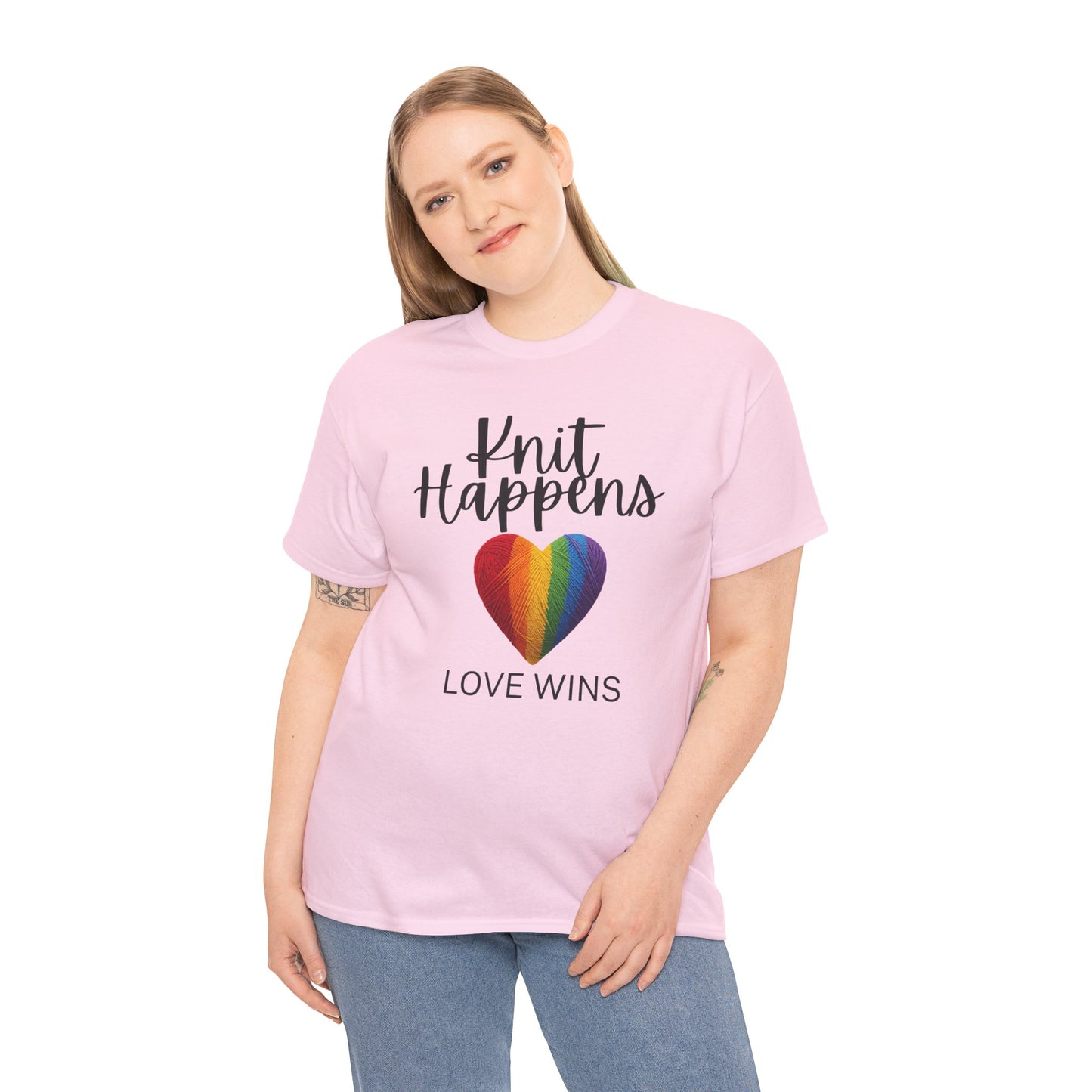 Knit Happens "Love Wins" Rainbow Heart T-Shirt