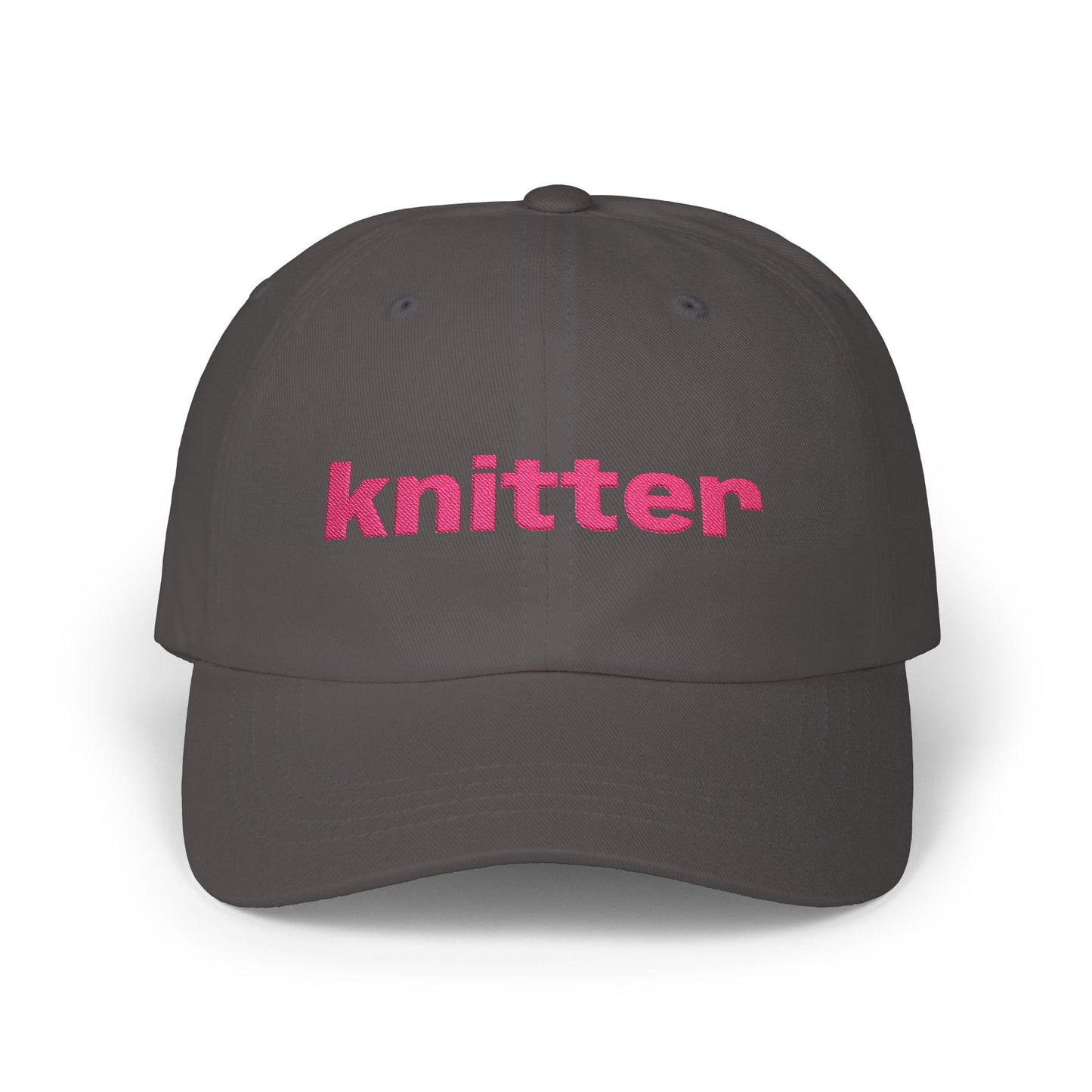 Knitter Embroidered Dad Cap – Pink Text Casual Baseball Hat for Knitting Lovers