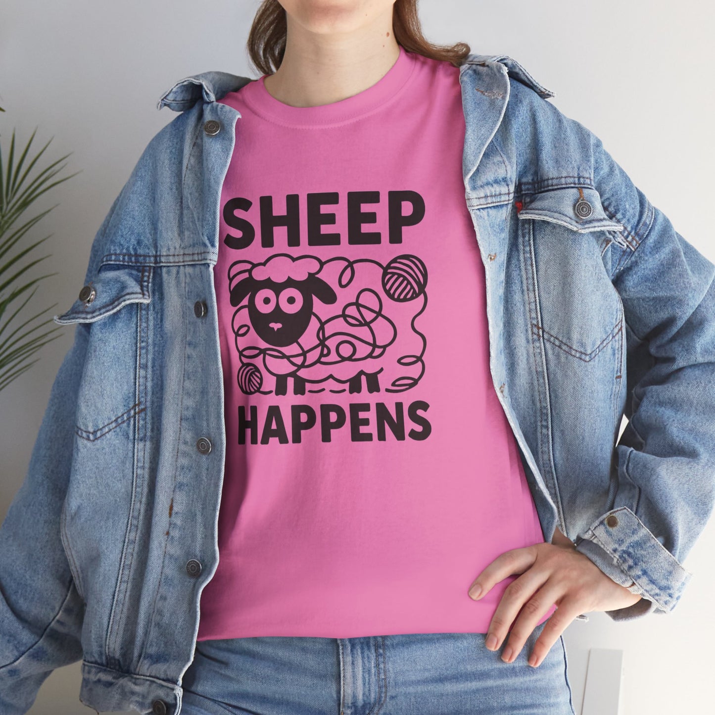 Funny Quote Unisex Tee, Sheep Happens, Graphic T-Shirt, Sarcastic Humor Shirt, Cotton Top, Yarn Lover Gift, Knitter Gift, Crocheter Gift