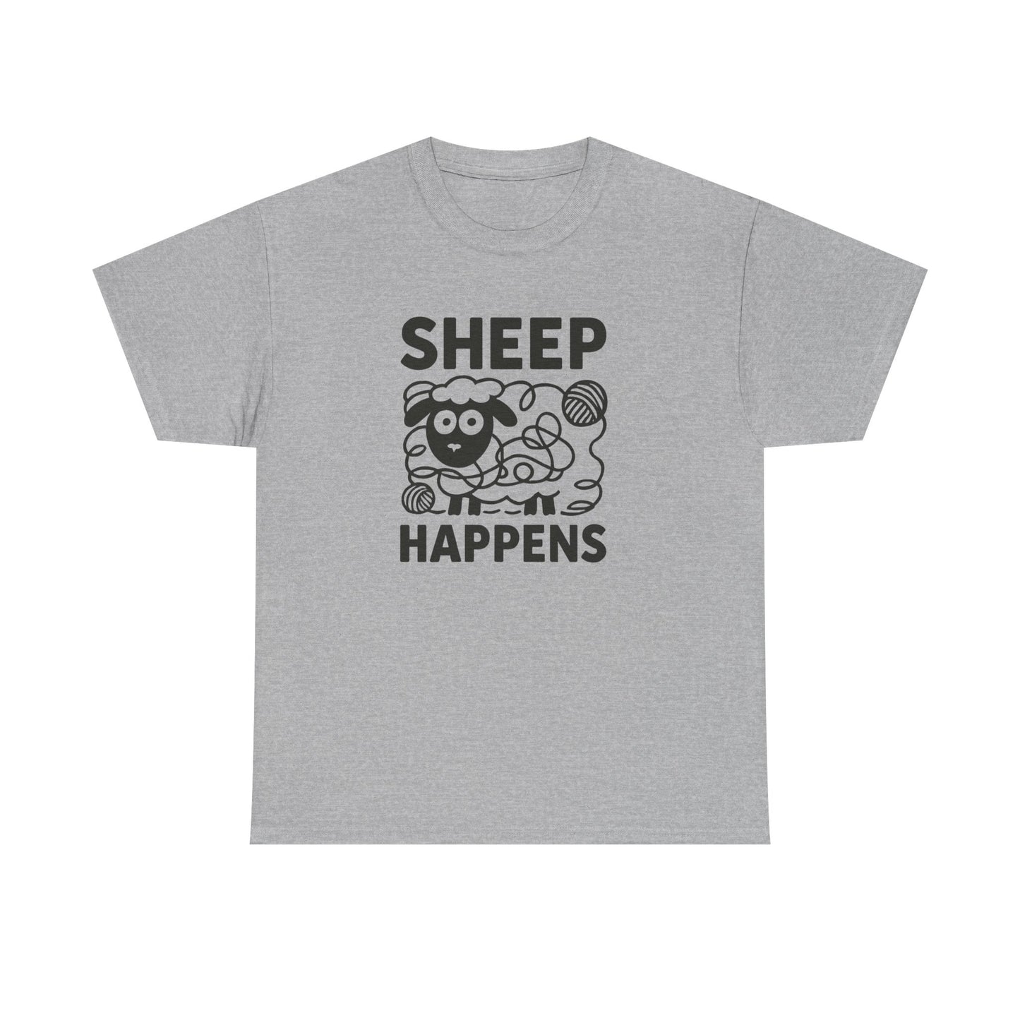 Funny Quote Unisex Tee, Sheep Happens, Graphic T-Shirt, Sarcastic Humor Shirt, Cotton Top, Yarn Lover Gift, Knitter Gift, Crocheter Gift