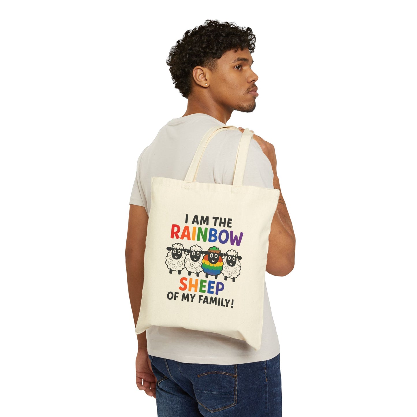 Rainbow Sheep Project Bag, Knitting Tote, Crochet Carryall, Yarn Lover Gift, Canvas Tote Bag