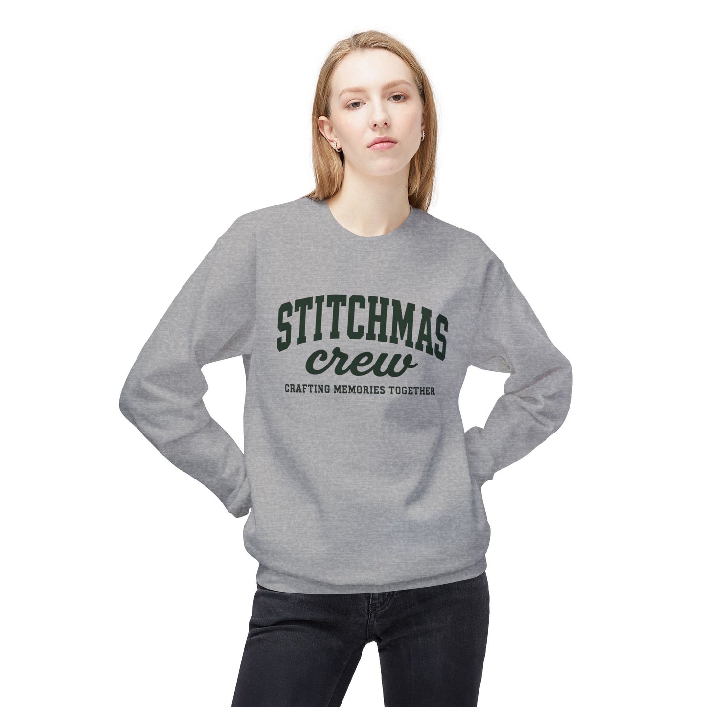Stitchmas Crafting Memories Unisex Fleece Sweatshirt, Cozy Crew for Stitchmas, Holiday Gift, Family Gatherings, Casual Layer