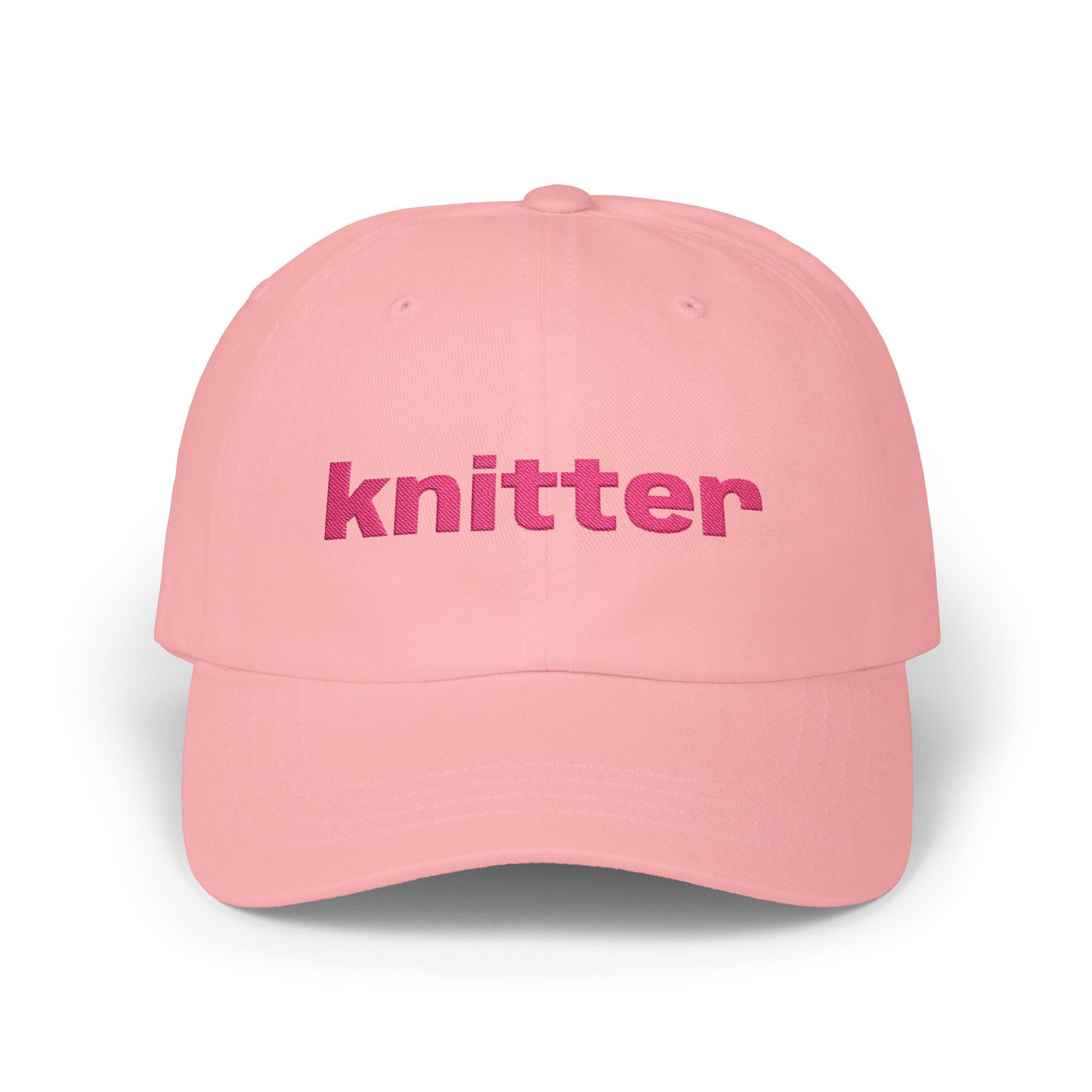 Knitter Embroidered Dad Cap – Pink Text Casual Baseball Hat for Knitting Lovers