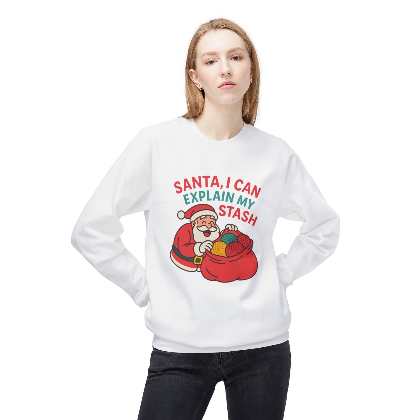 Santa Stash Humor Sweatshirt, Unisex Christmas Crewneck, Funny Holiday Gift, Cozy Fleece Apparel, Perfect for Winter Celebrations