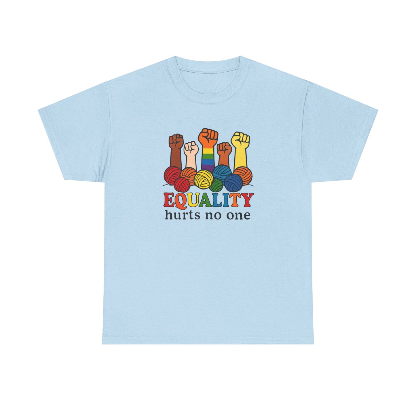 Equality T-Shirt, Knitting Crocheting Pride Tee, Unisex Heavy Cotton Shirt, Fiber Artist Gift, Crafters Apparel, Rainbow Yarn Lover