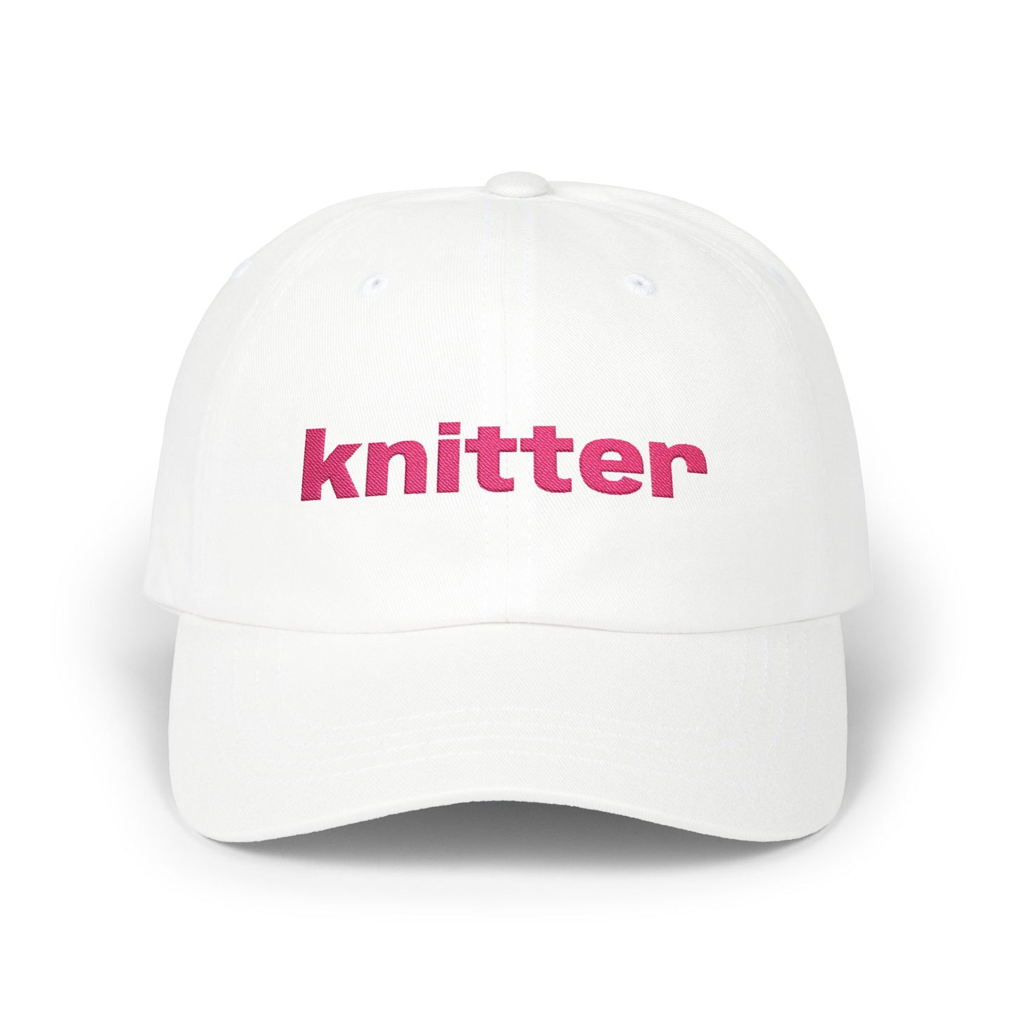 Knitter Embroidered Dad Cap – Pink Text Casual Baseball Hat for Knitting Lovers