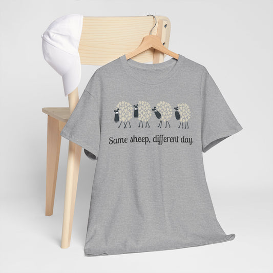 Funny Sheep Tee, Yarn Lover Gift Shirt, Unisex Cotton T-Shirt, Same Sheep Different Day, Funny Novelty Tee for Knitter, Gift for Crocheter