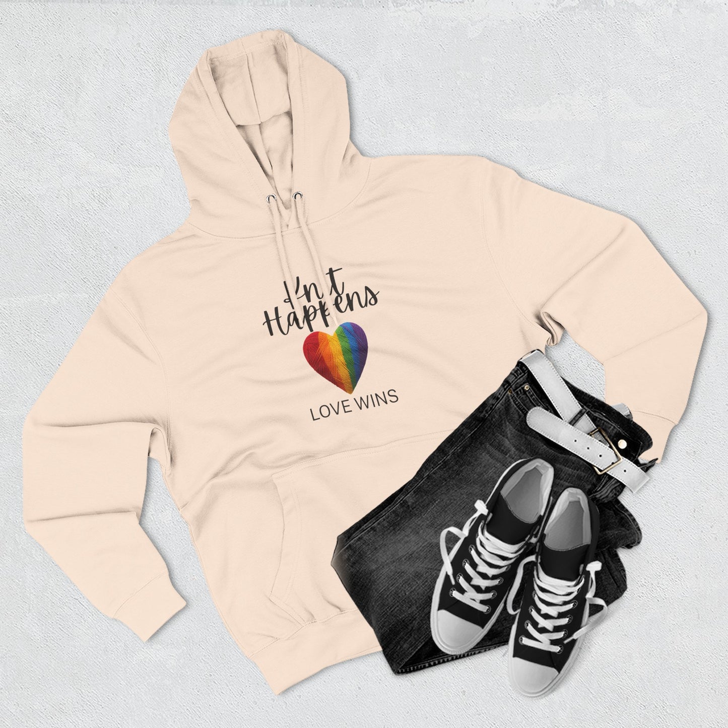 Love Wins Hoodie — "Knit Happens, Love Wins" Rainbow Heart Fleece Pullover