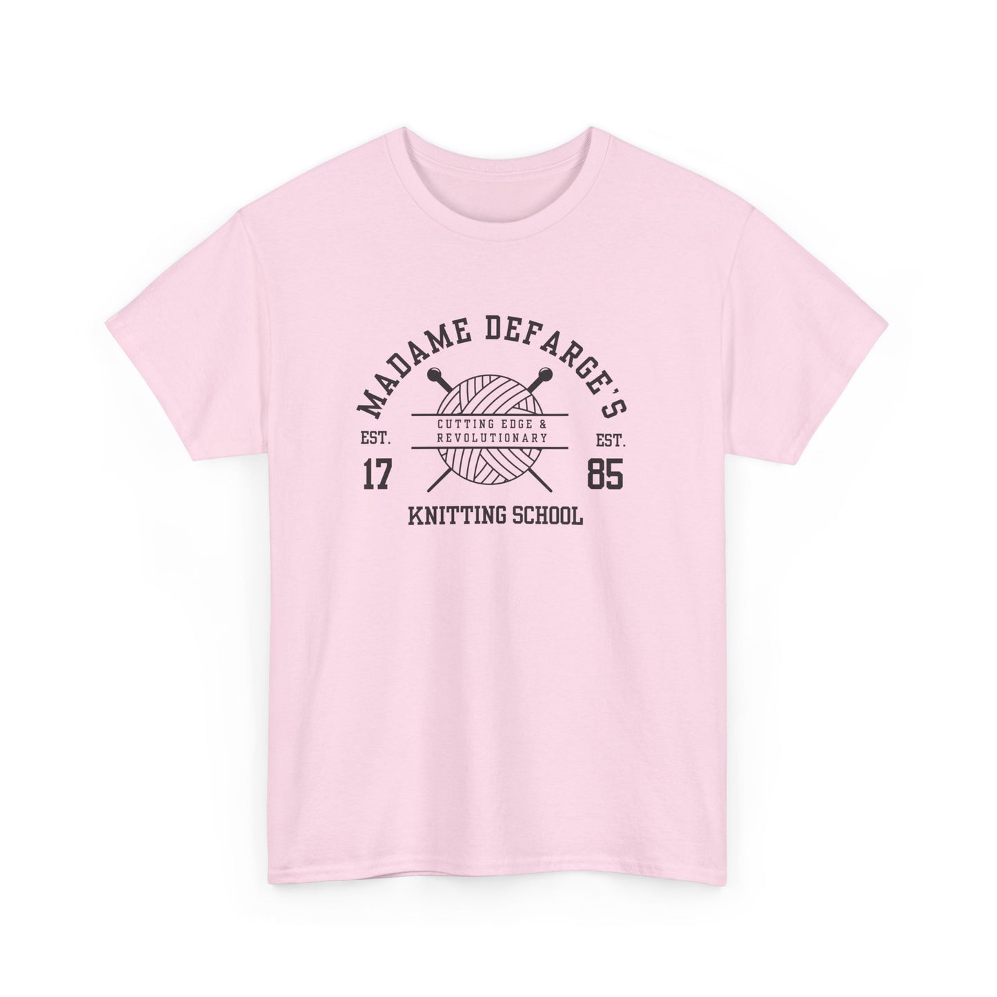 Madame Defarge's Knitting School Tee, Unique Graphic T-Shirt, Gift for Knitters, Literary Tee, Relaxed Style for Events, Soft Cotton