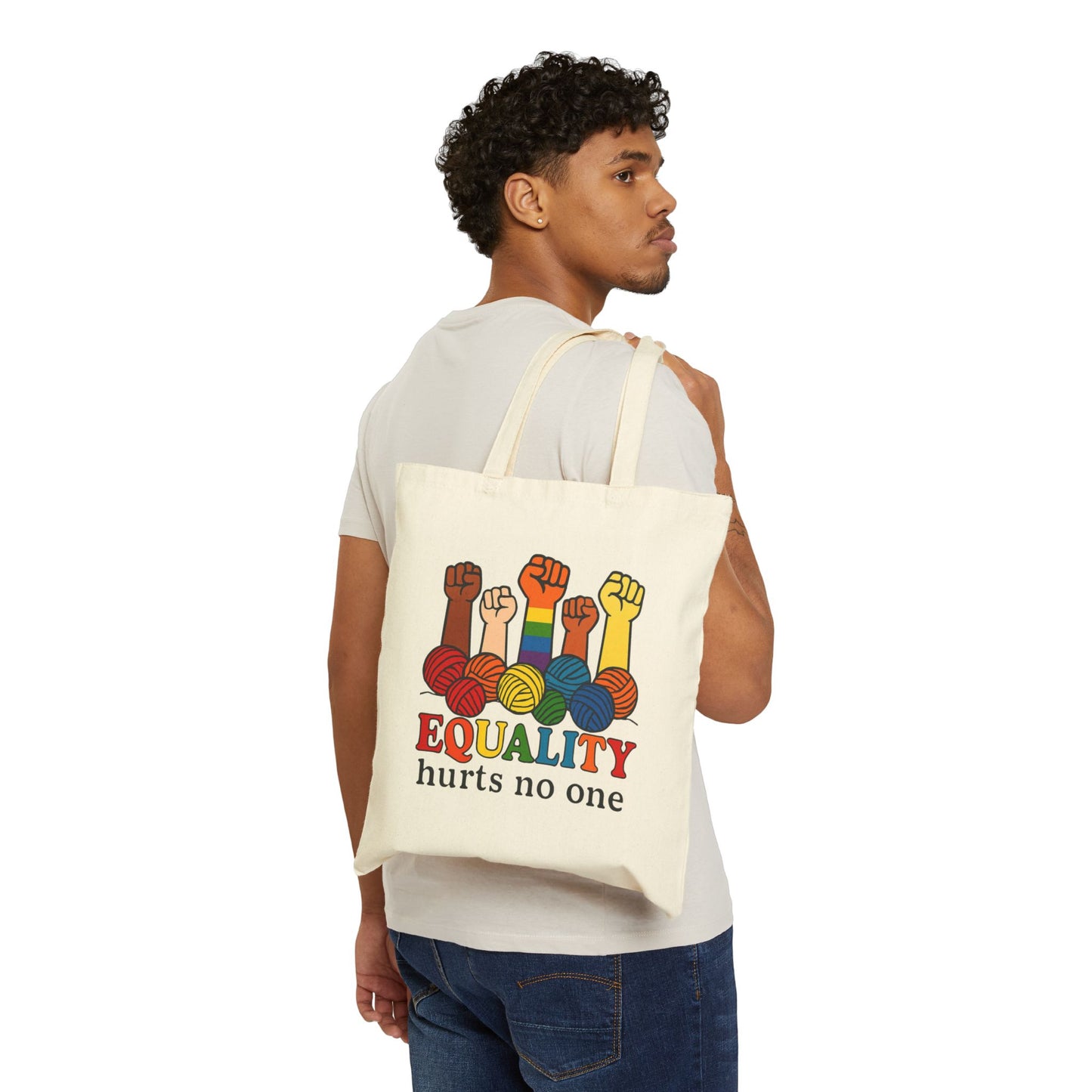 Equality Project Bag - Cotton Canvas Tote, Crafters Pride Month Knitting Crocheting Yarn Lovers, Alternative Shopping Beach Purse