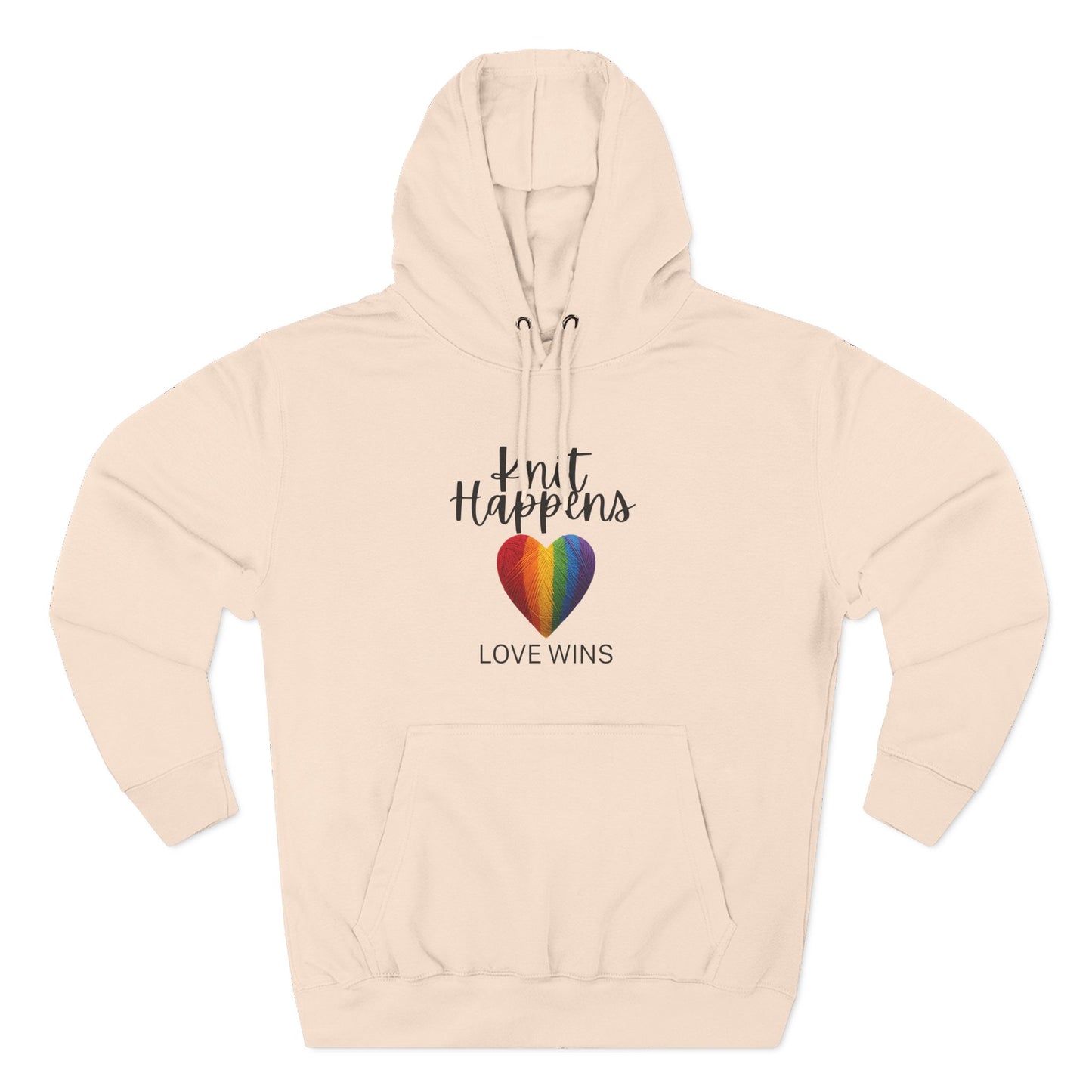 Love Wins Hoodie — "Knit Happens, Love Wins" Rainbow Heart Fleece Pullover