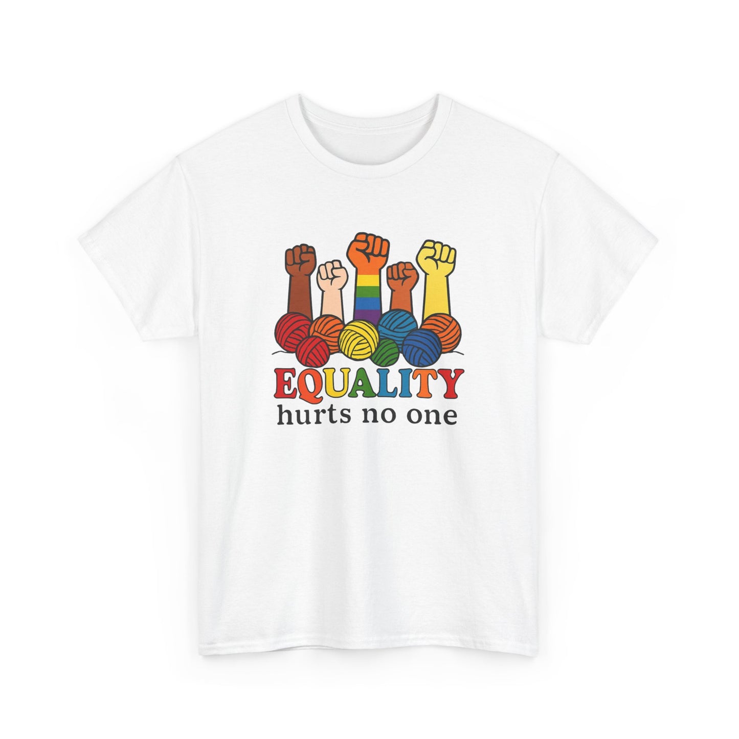 Equality T-Shirt, Knitting Crocheting Pride Tee, Unisex Heavy Cotton Shirt, Fiber Artist Gift, Crafters Apparel, Rainbow Yarn Lover