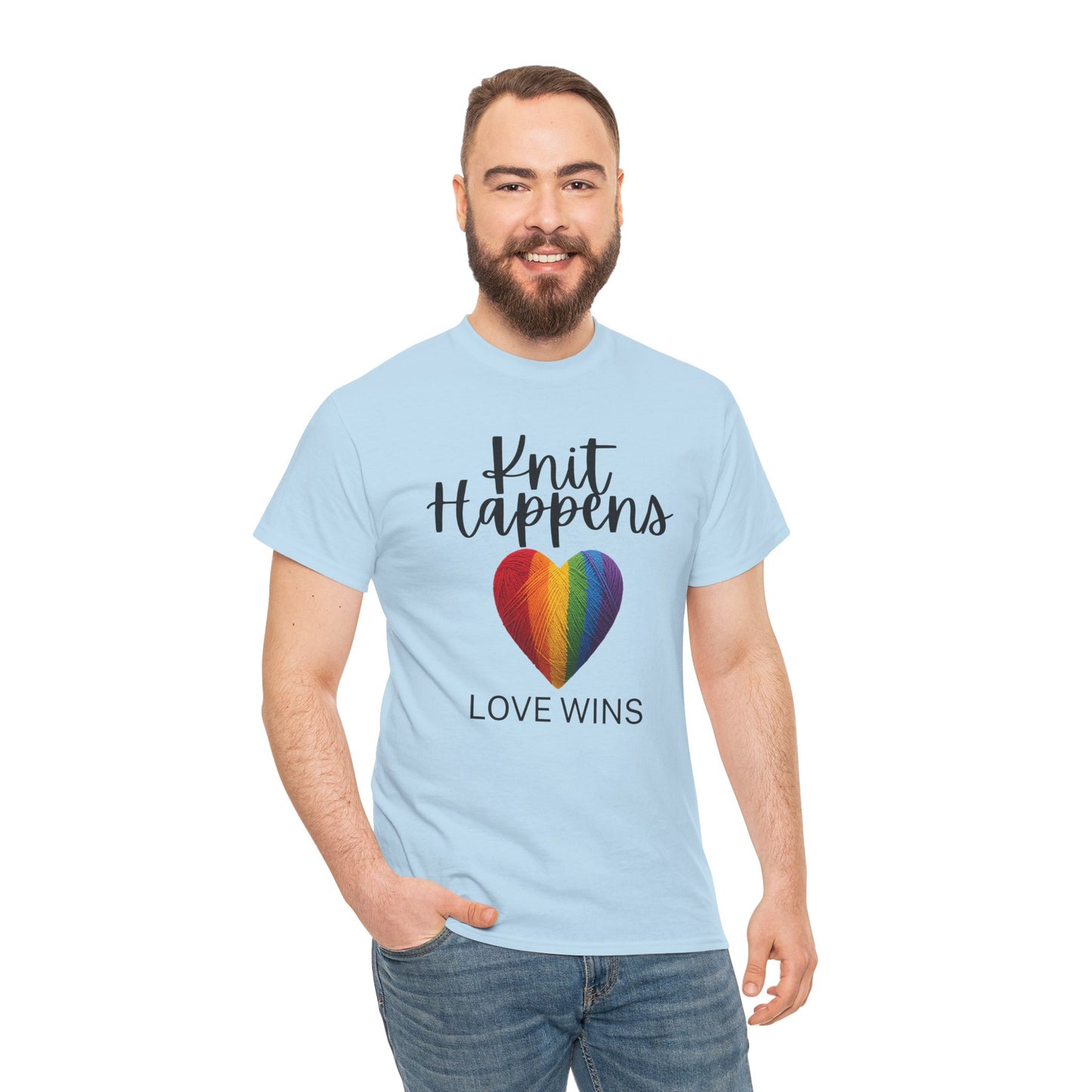 Knit Happens "Love Wins" Rainbow Heart T-Shirt