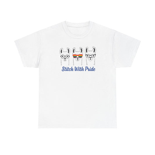 Stitch with Pride Unisex Tee, Fiber Artist Knitting Crocheting Yarn Lovers Shirt, LGBT Pride Apparel