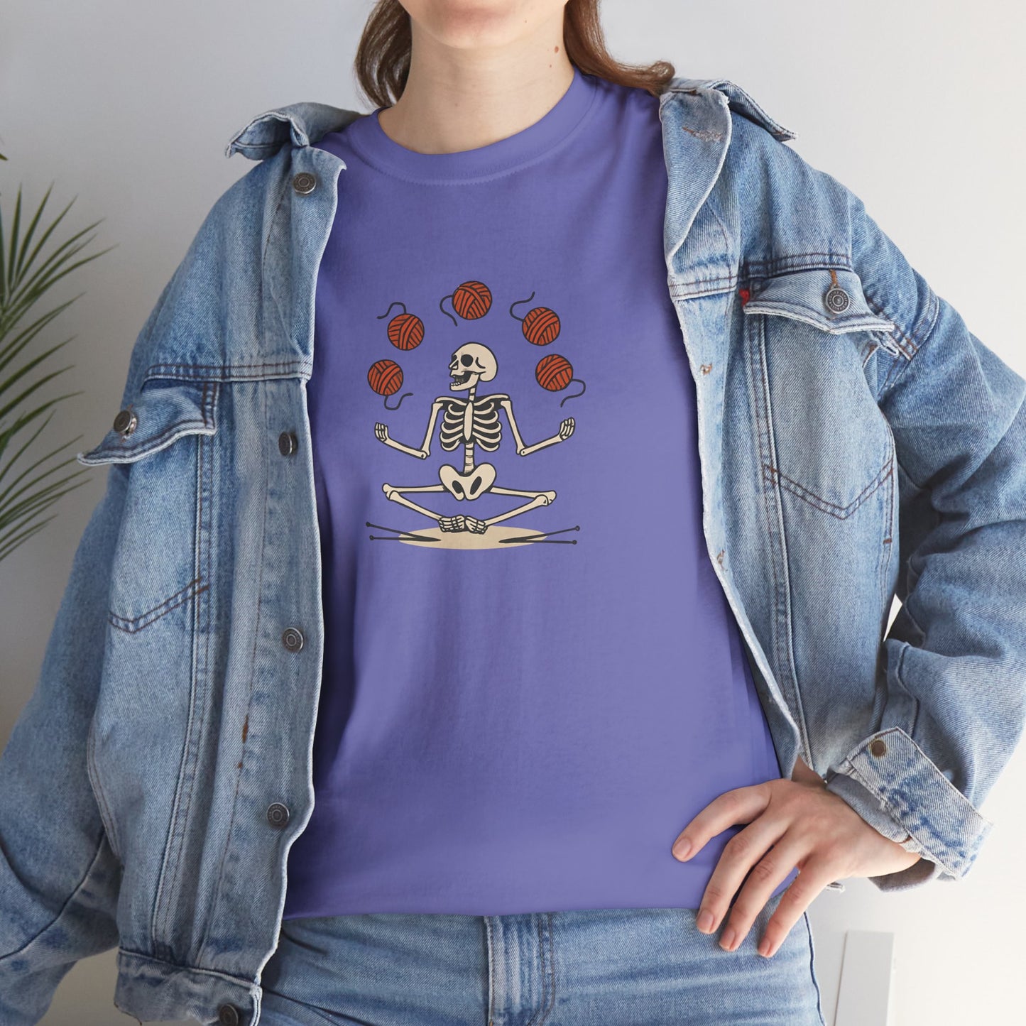 Meditative Yarn Juggling Skeleton V-Neck Tee, Yoga Shirt, Halloween Gift, Unisex T-Shirt, Casual Wear, Skull Design Tee