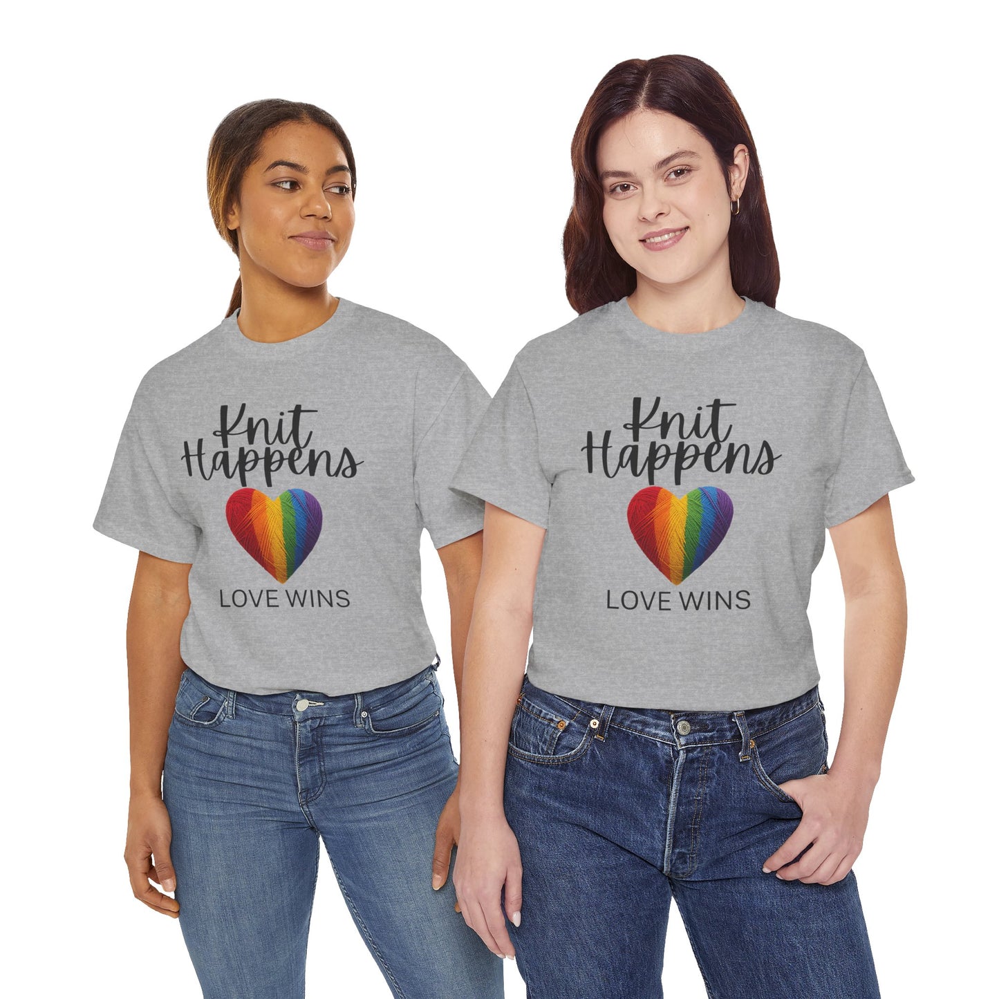 Knit Happens "Love Wins" Rainbow Heart T-Shirt