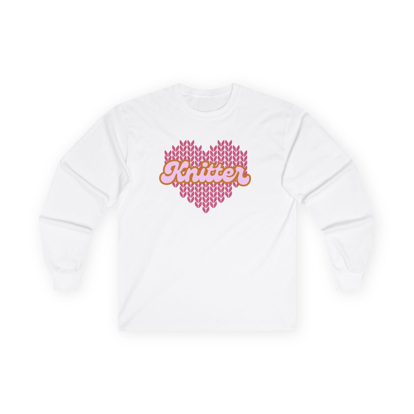Knitter with knitted heart Shirt, Valentine's Day Tee, Unisex Cotton Long Sleeve, Love Knitting Top, Heart Knitwear Gift