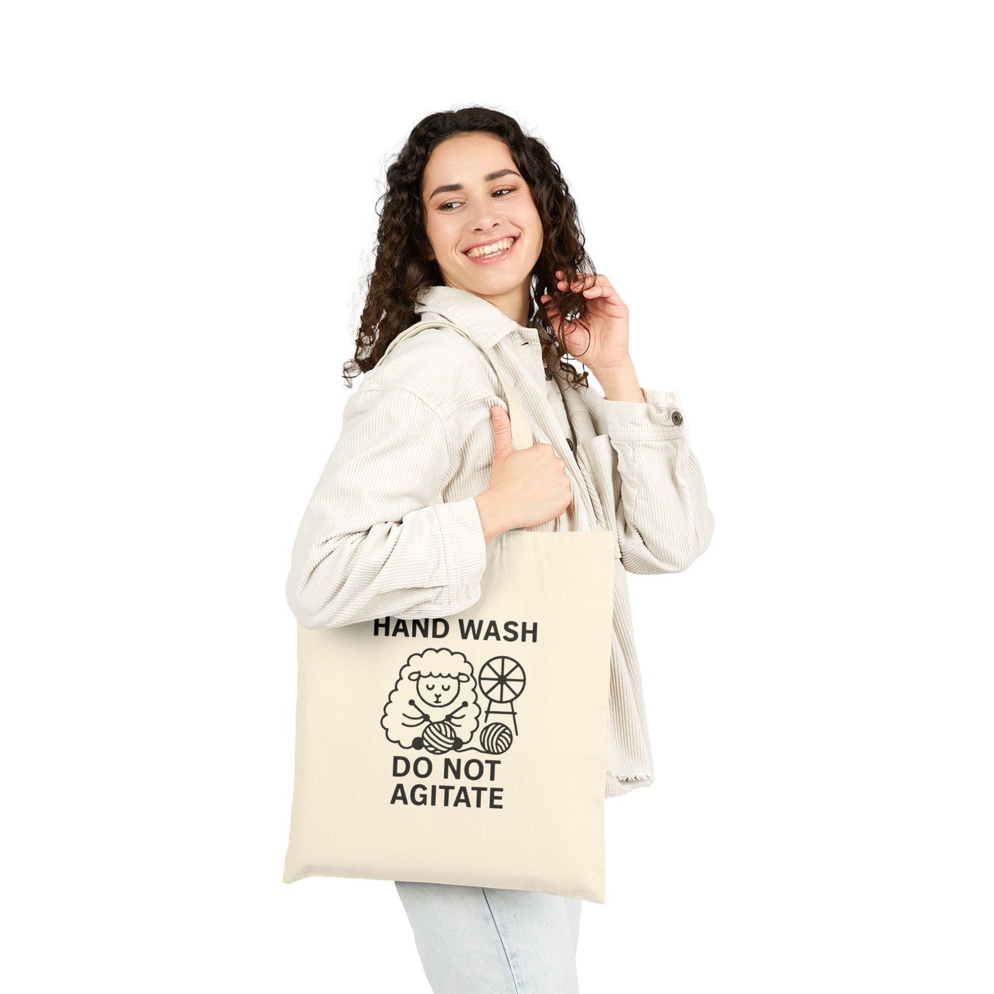 Cotton Canvas Tote Bag Hand Wash Do Not Agitate - Gift for Knitters