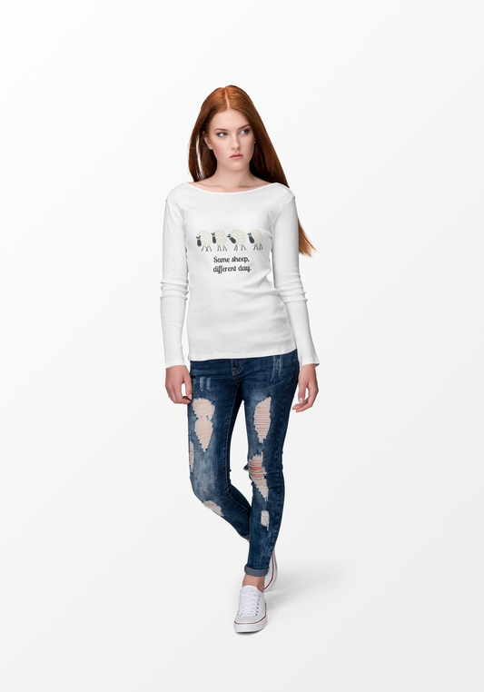 Yarn Lover Long Sleeve Tee, Funny Knitting Shirt, Unisex Cotton Pullover, Knitter Gift, Cozy Top for Crafters, Same Sheep Different Day