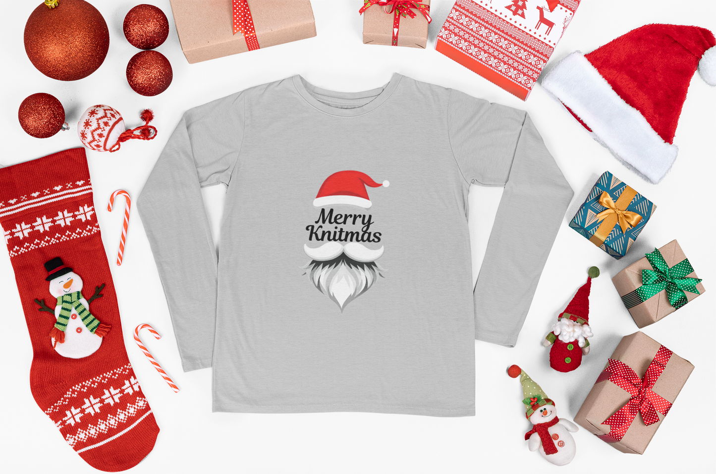 Knitmas Long Sleeve Cozy Cotton Tee, Casual Wear, Gifts for Her, Gifts for Him, Winter Essentials, Casual Wear, Cozy Fashion