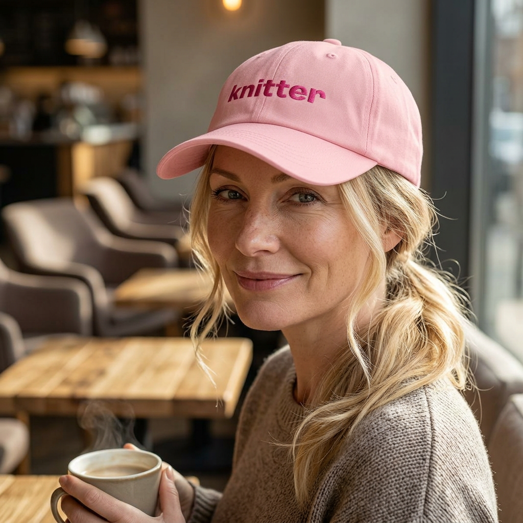 Knitter Embroidered Dad Cap – Pink Text Casual Baseball Hat for Knitting Lovers