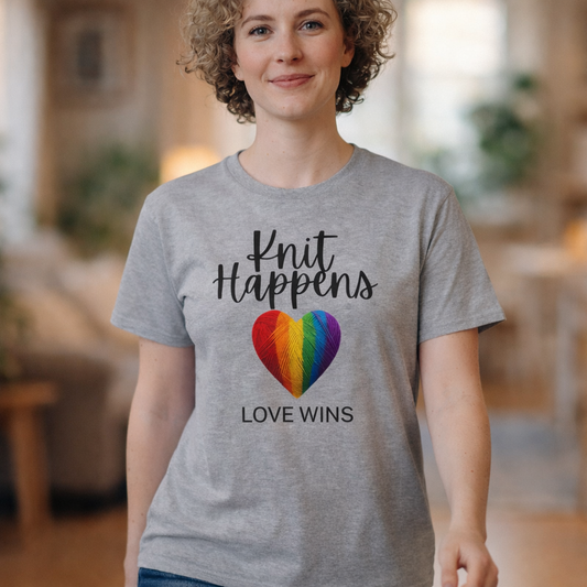 Knit Happens "Love Wins" Rainbow Heart T-Shirt