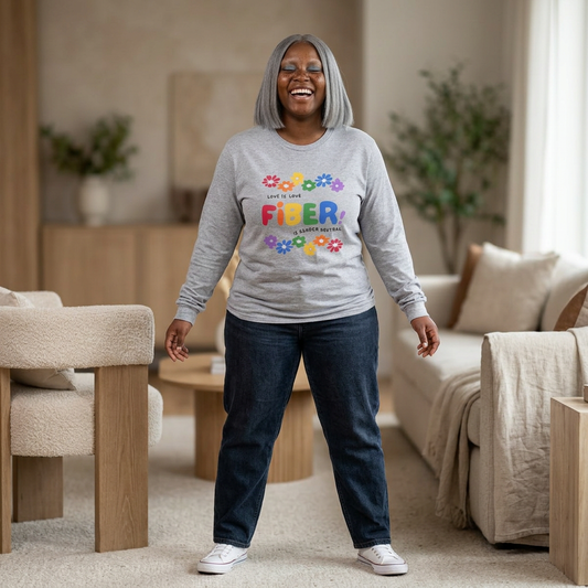 Fiber Lover Long Sleeve Tee — Colorful 'Love Is Love, Fiber Is Gender Neutral' Floral Design